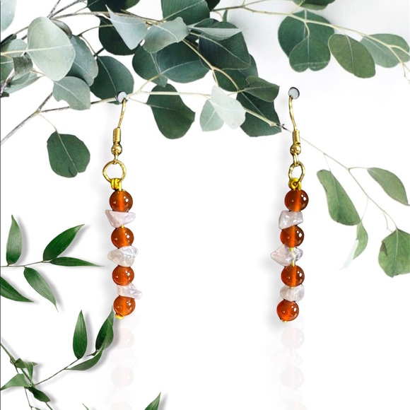 Carnelian & Rose Quartz Earrings - Picture 1 of 5